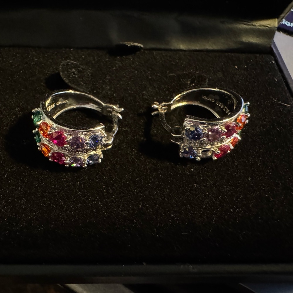Macy's Silver and Multicolored Gemstone Hoop Earrings